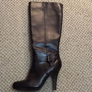 Below knee dark brown boots